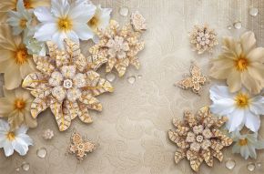 Фотообои 3D цветы, украшенные алмазами