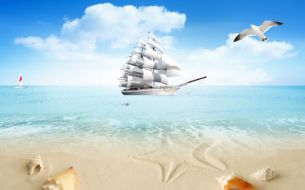 Фреска Пляж и корабль